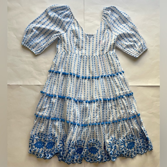 Lilly Pulitzer Sidney Midi Dress Gingham Striped Jacquard Embroidery Blue - Picture 2 of 7